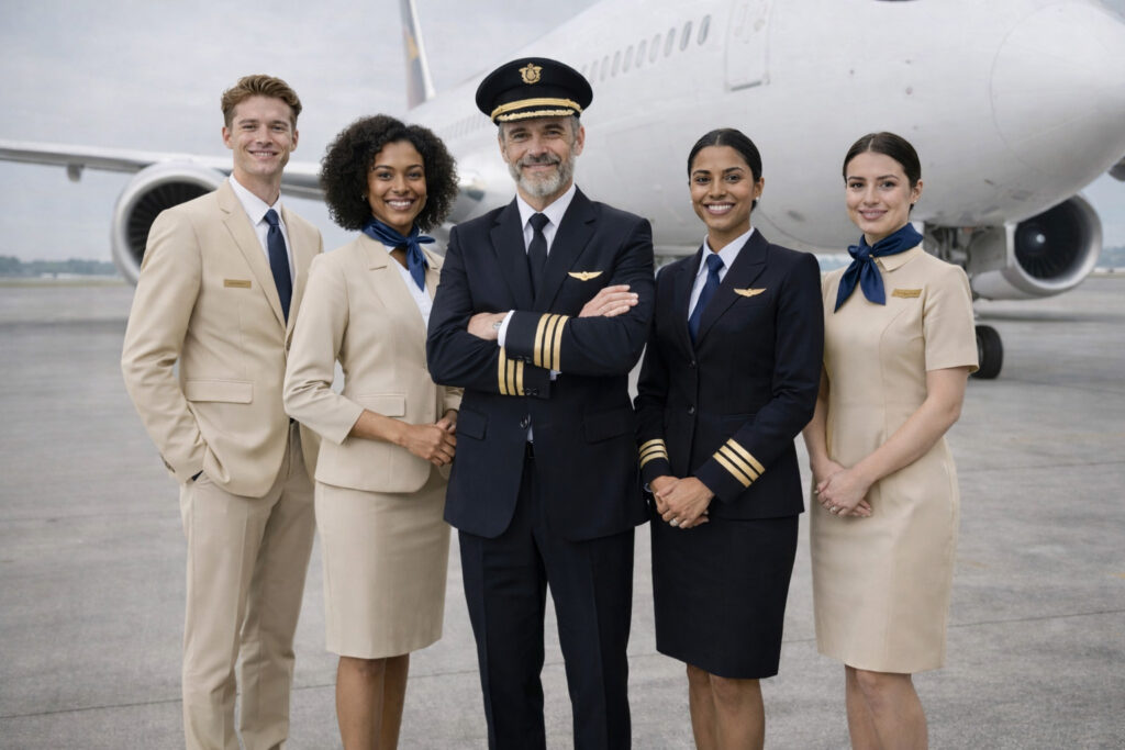 Berufsuniformen für Luftfahrt mit Pilotenkostümen und Crewbekleidung im Corporate Design