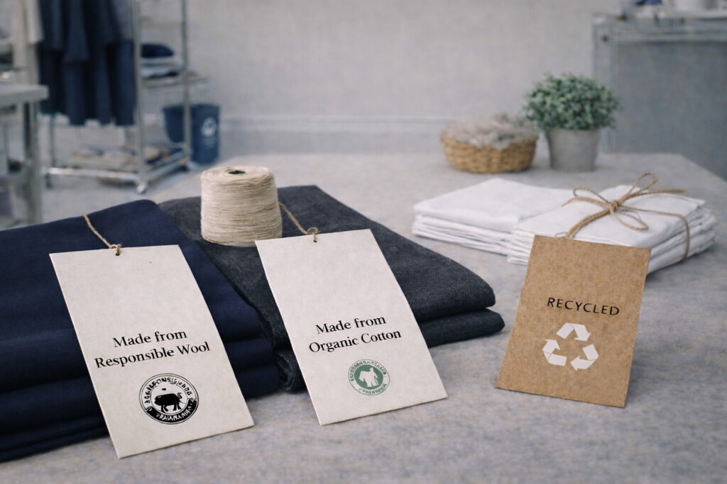 Nachhaltige Stoffe für Corporate Fashion für Büro und Dienstleistungen aus verantwortungsvoller Wolle, Bio-Baumwolle und recycelten Materialien