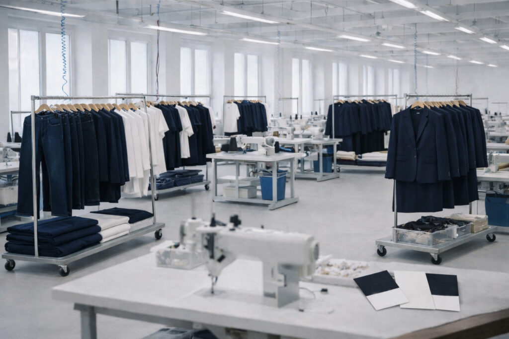 Textilproduktion in Portugal für Corporate Fashion bei Messen und Events mit Serienfertigung von Mitarbeiterbekleidung.